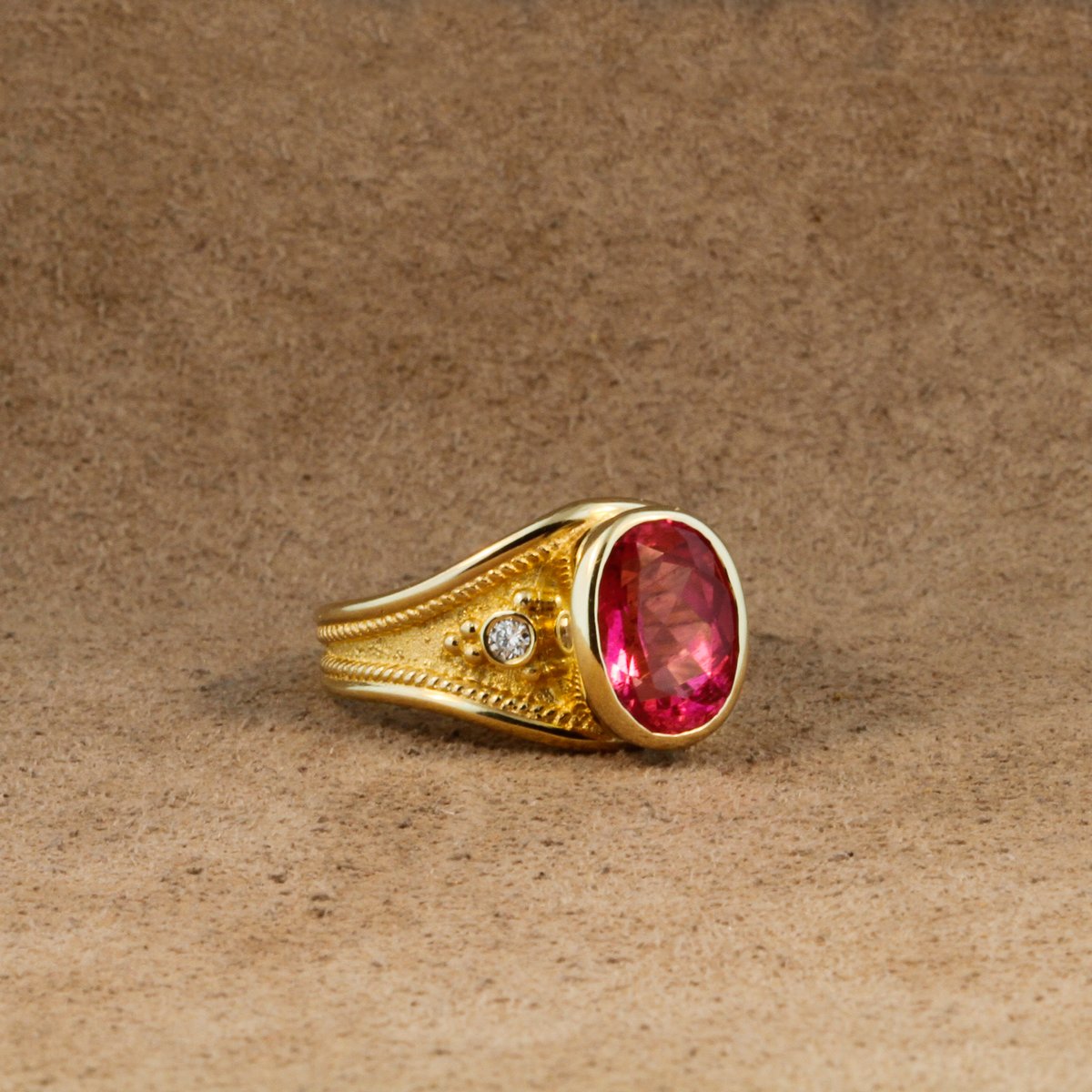 Pink Tourmaline Etruscan Ring